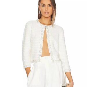 Alice + Olivia White Bouclé Cropped Jacket
